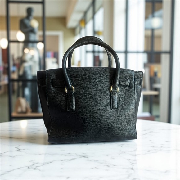 Michael Kors black Saffiano leather Hamilton East West Studio gold bag tote - Picture 2 of 11